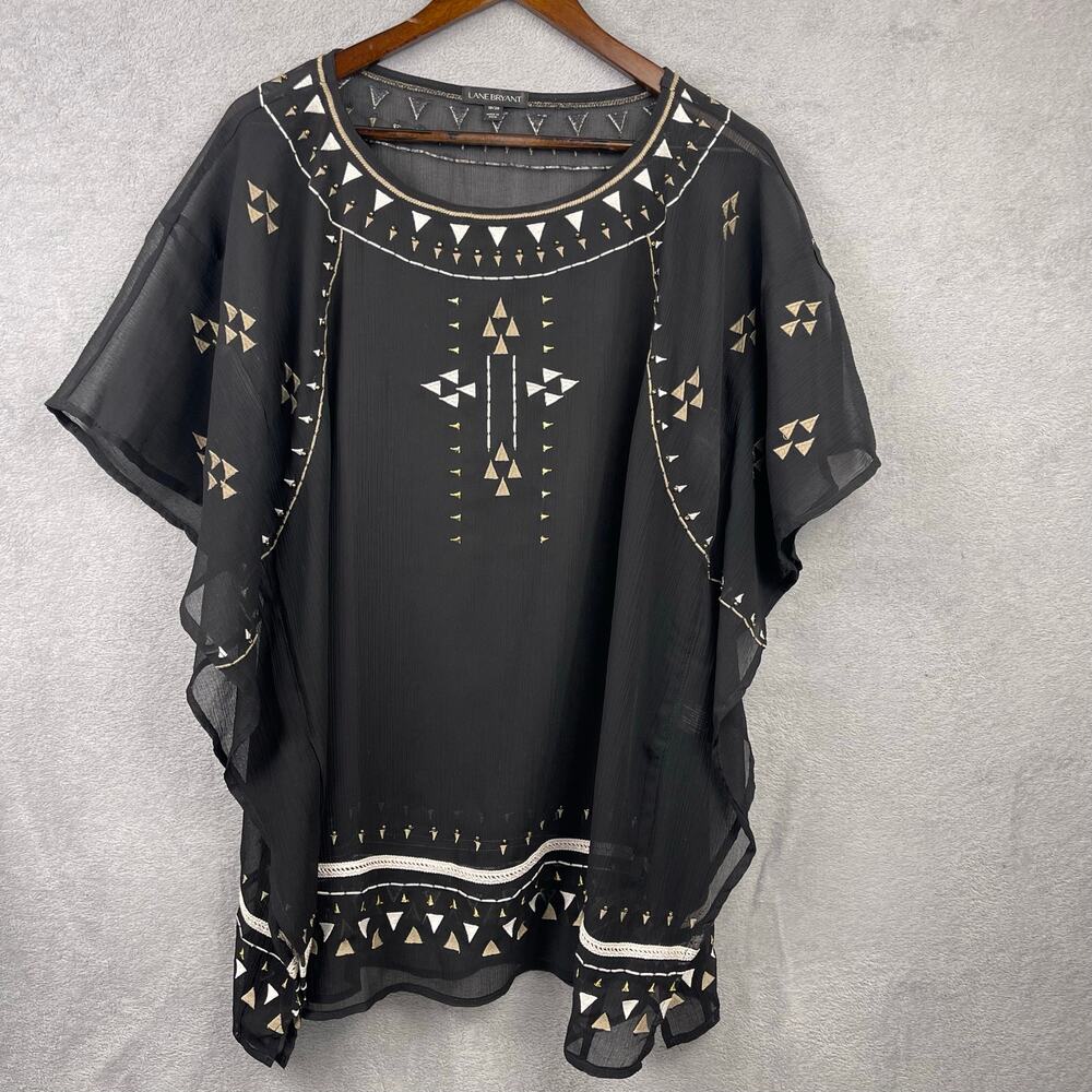 Lane Bryant Womens Swim Cover Up SZ 18/20 Black Boho Aztec Beach Resort Summer